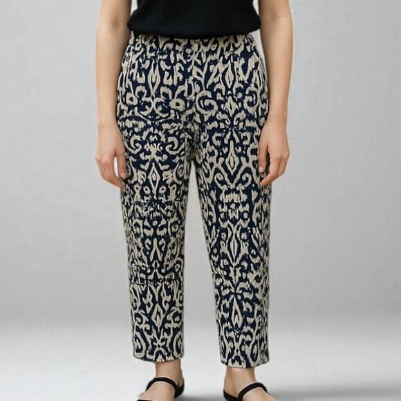 2/$15 Style & Co. Pure Linen Wide Leg Pants Blue Palazzo Drawstring Size 10 - Picture 1 of 7